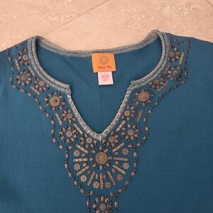Trendy Teal Embellished Women's Top by